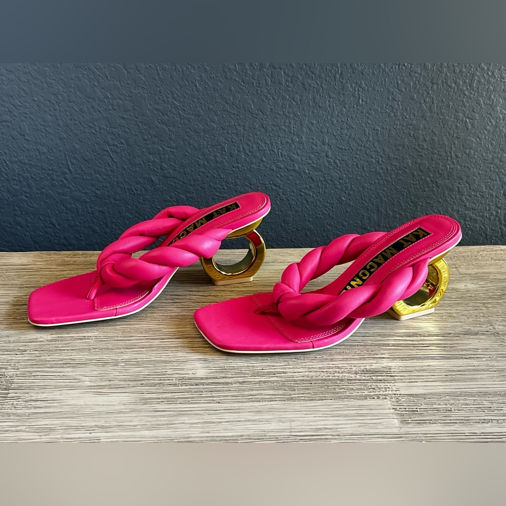 Kat Maconie Carnival Zazie Elegant Pink Twisted Strap Heels with Gold Detail